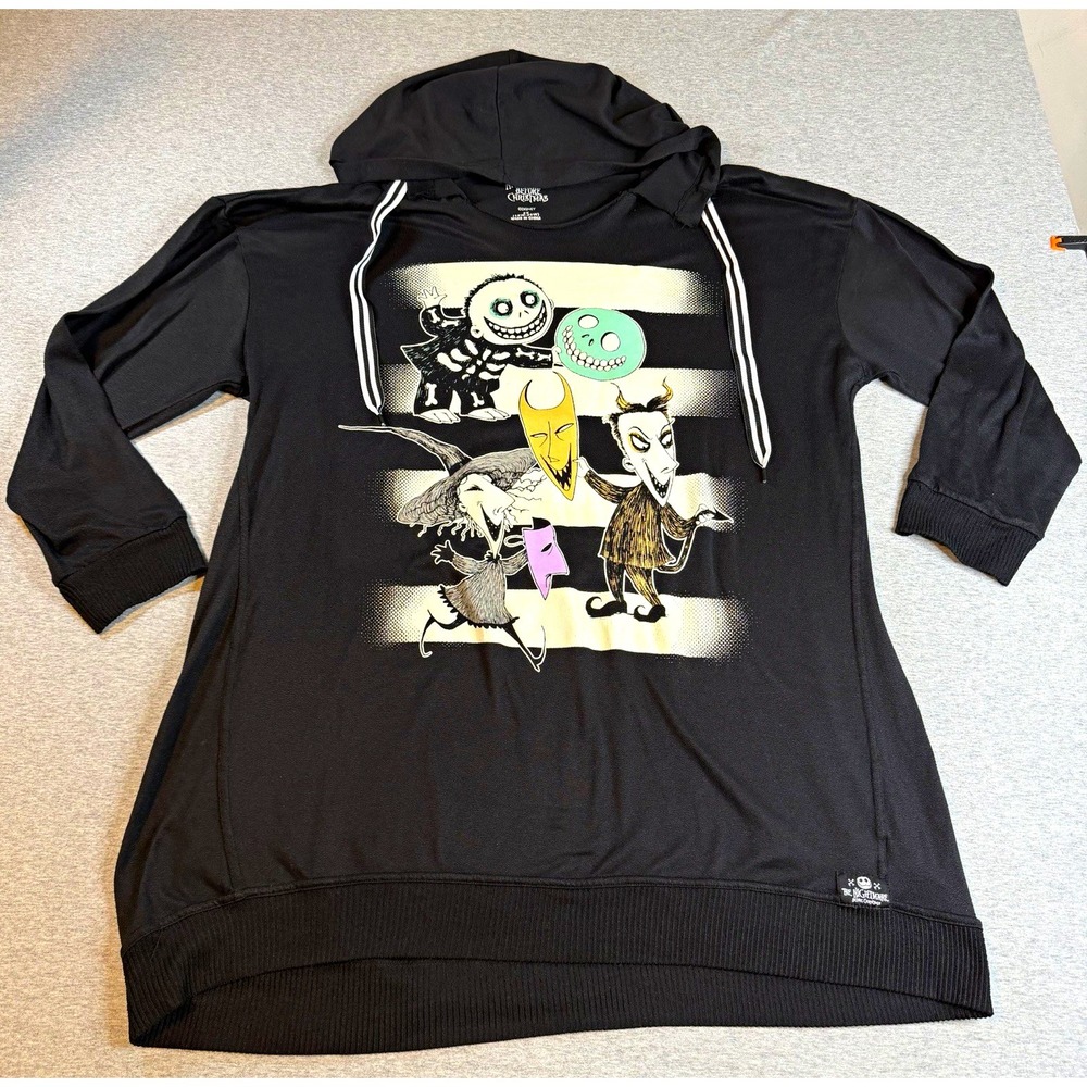 Disney Nightmare Before Christmas Hooded Sleepshirt 2X Lock Shock Barrel Pajama